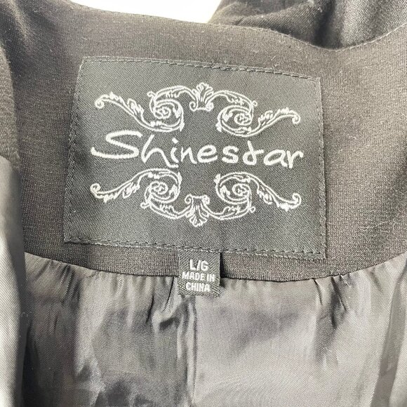 Shinestar Black Cropped Moto Blazer Gold Zipper Accent Open Front Size Large - Picture 6 of 8